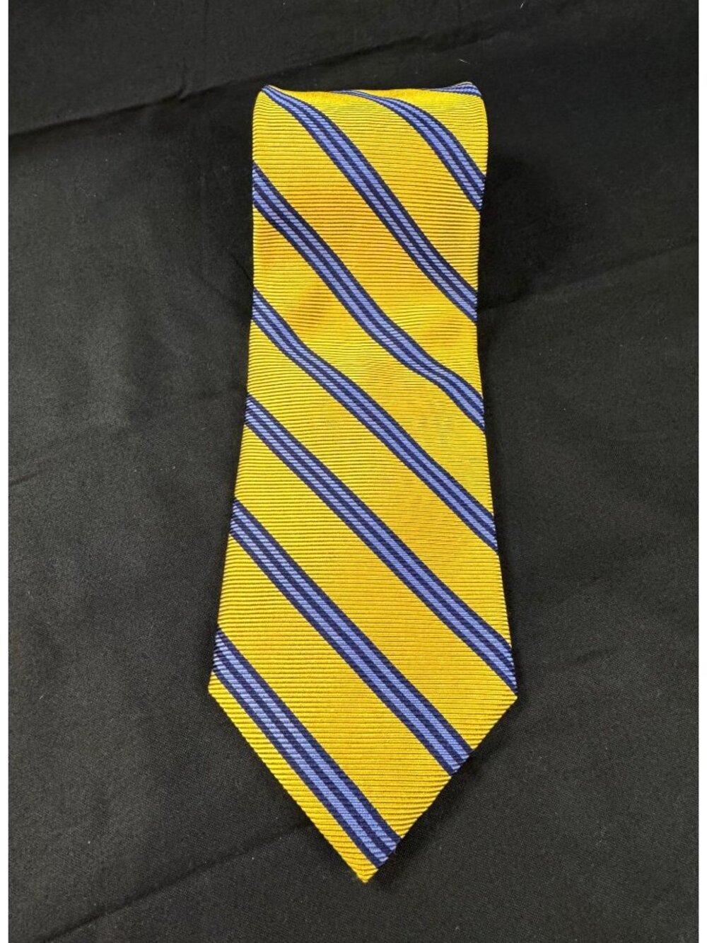 Brooks Brothers Makers Silk Repp Stripe Tie Gold Yellow Blue Woven England